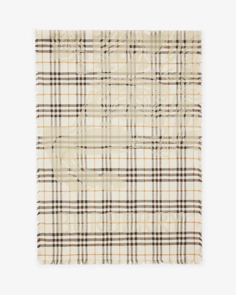 Burberry Breiterer Check-Schal aus Wolle und Seide mit Knight Pebble-weiß
