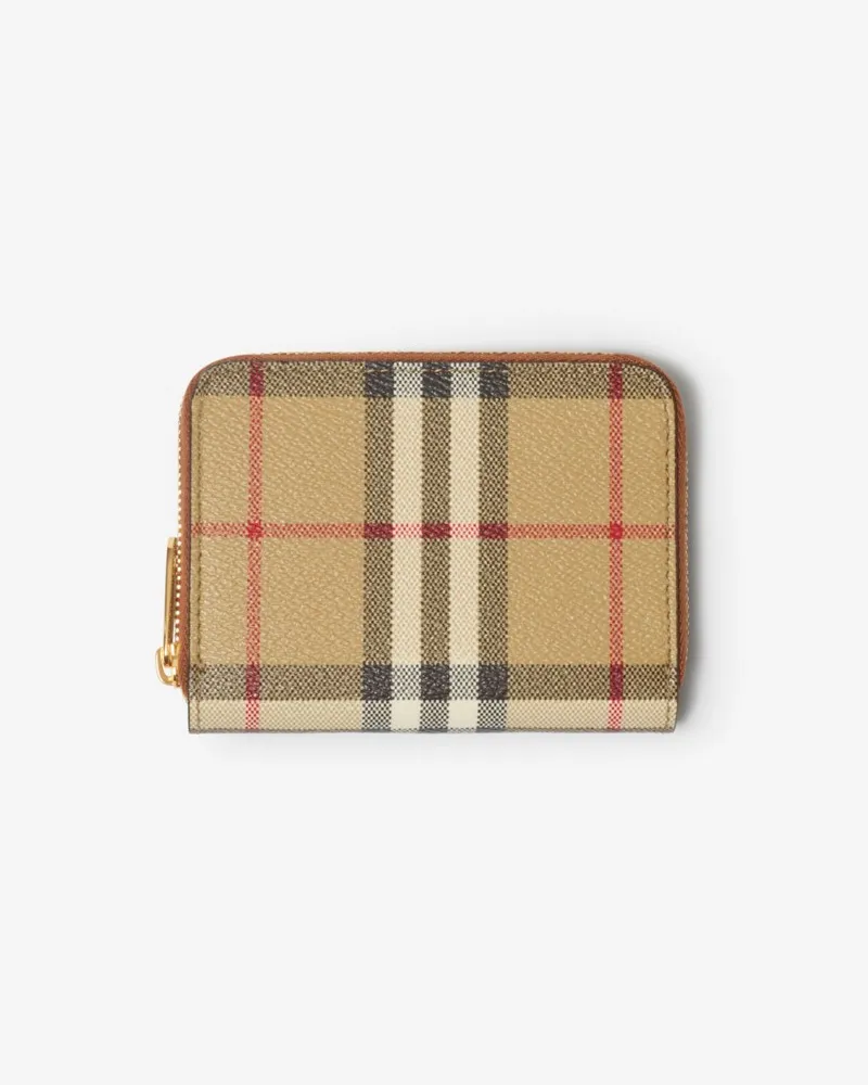 Burberry Kleine Brieftasche in Check mit Reißverschluss Vintage-beige