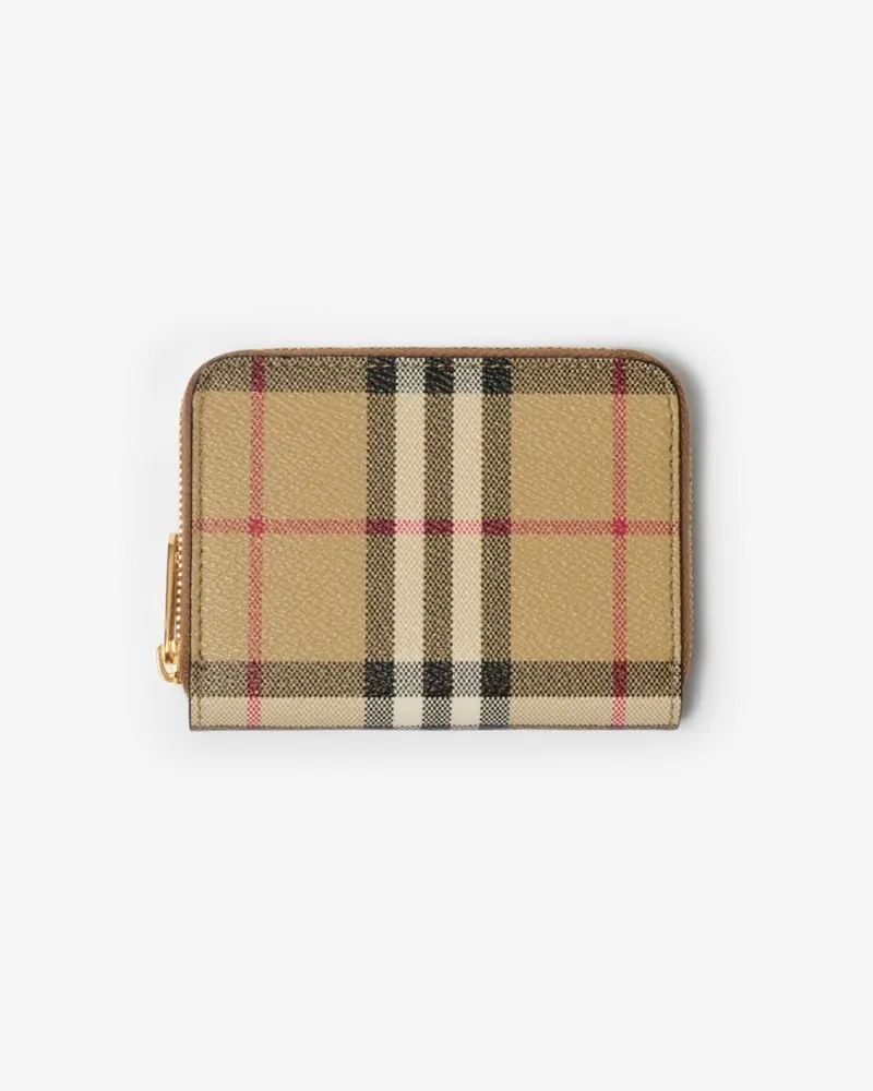 Burberry Kleine Brieftasche in Check mit Reißverschluss Vintage-beige