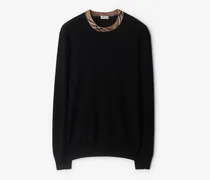 Wollpullover mit Check-Besatz