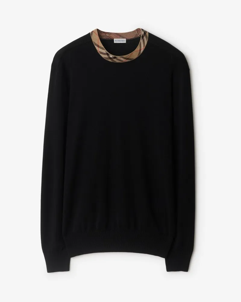Burberry Wollpullover mit Check-Besatz Schwarz