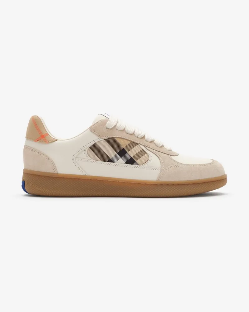 Burberry Sneaker „Terrace“ aus Leder und Veloursleder in Check , Size Dove-beige