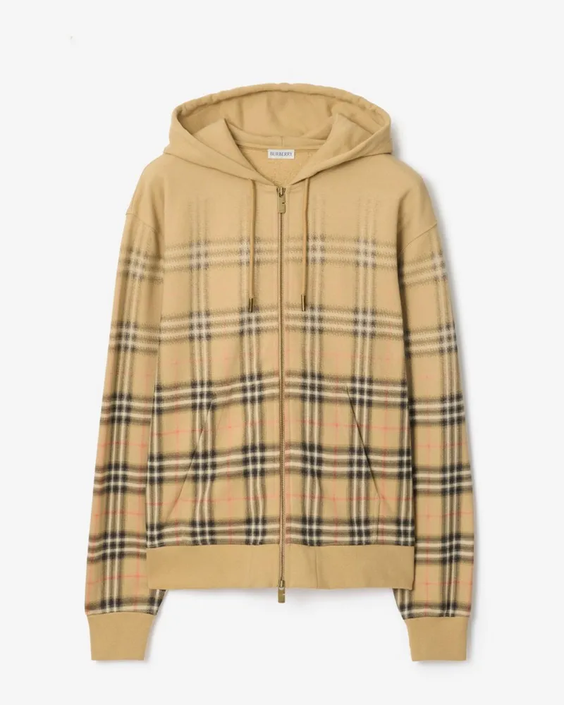 Burberry Baumwoll-Kapuzenjacke in Check mit Farbverlauf , Size Sand-beige