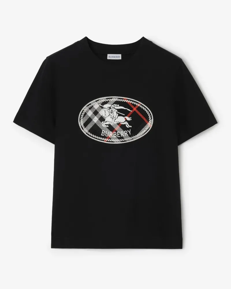 Burberry Baumwoll-T-Shirt mit Knight Stamp in Check , Size Schwarz