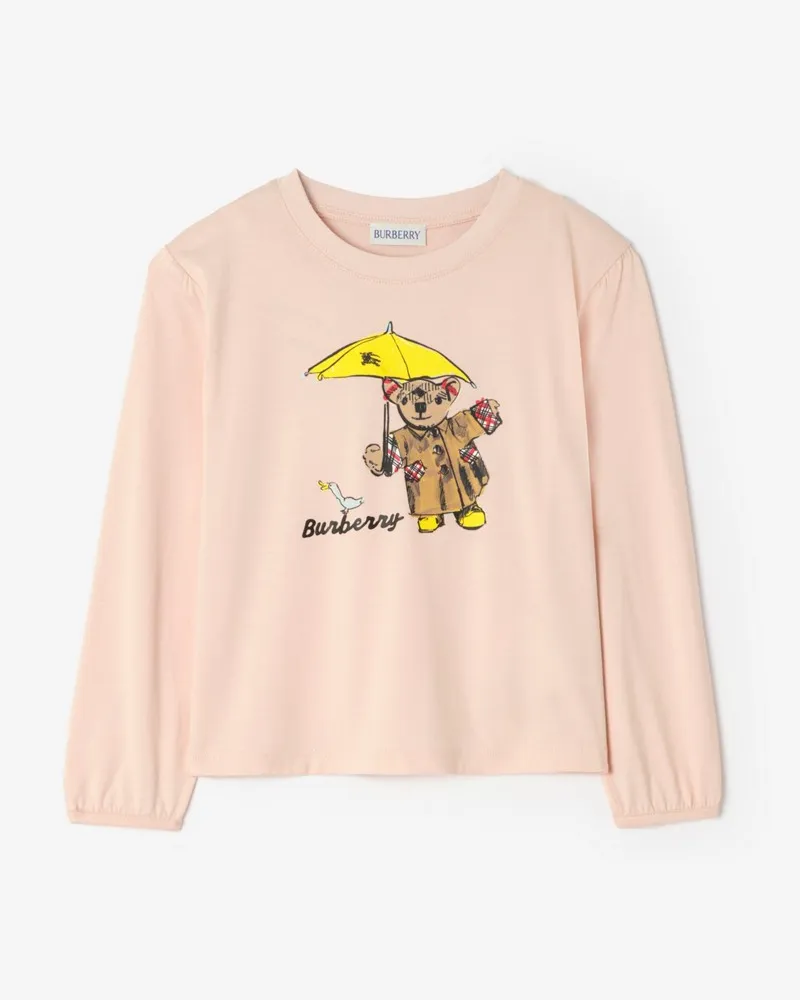 Burberry Baumwoll-Langarmshirt mit Bär im Regen , Size Bouquet-rosa