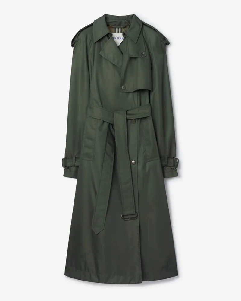 Burberry Langer Nylon-Trenchcoat mit Kapuze , Size Marrow-grün