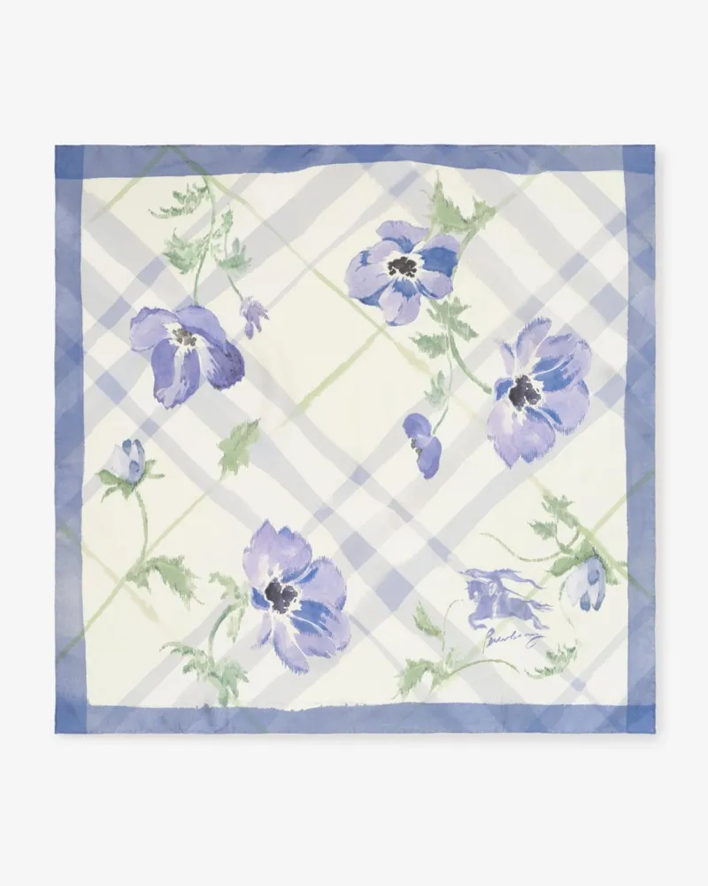 Burberry Seidenschal in Check in Aquarelloptik Cornflower-blau