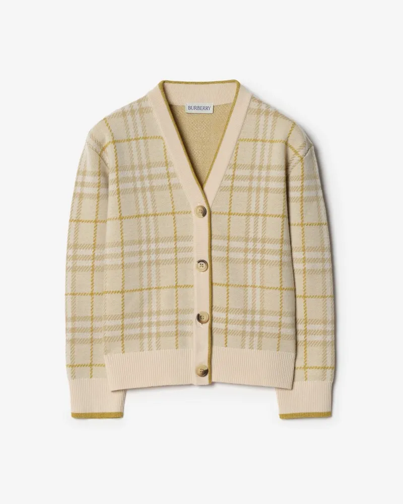 Burberry Wollmisch-Cardigan in Metallic-Check , Size Weißer