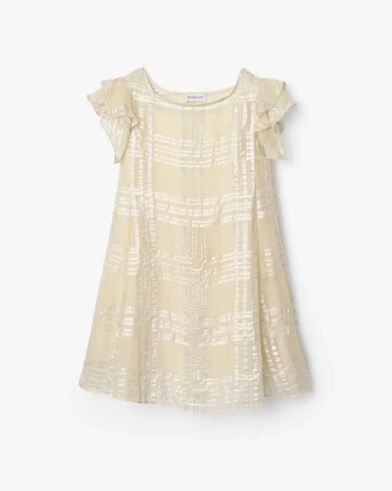 Burberry Seidenkleid im Karomuster in Metallic-Optik Sand-beige