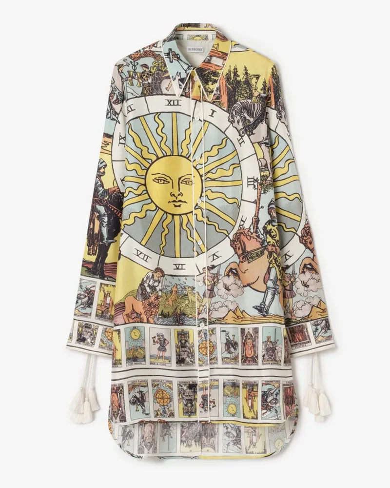 Burberry Seidenhemd mit Tarotmotiv , Size Seaside-blau