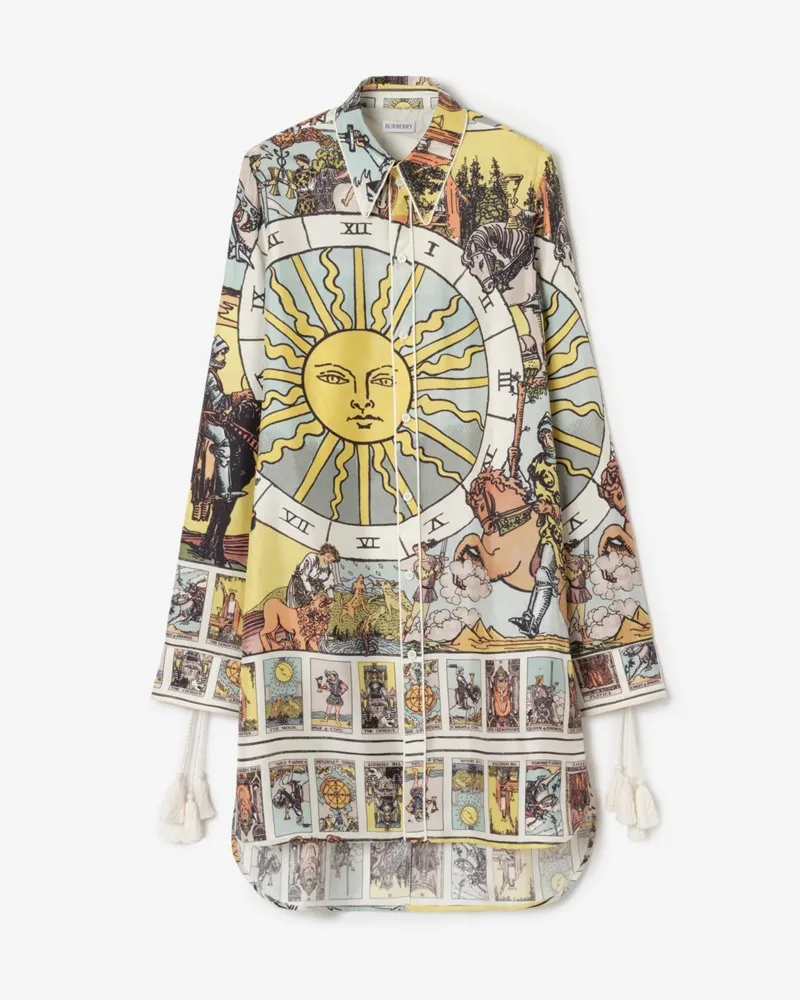 Burberry Seidenhemd mit Tarotmotiv , Size Seaside-blau