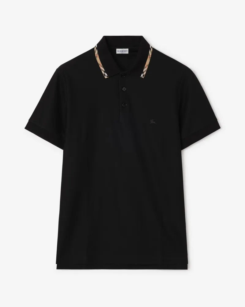 Burberry Baumwoll-Poloshirt mit Check-Besatz , Size Schwarz