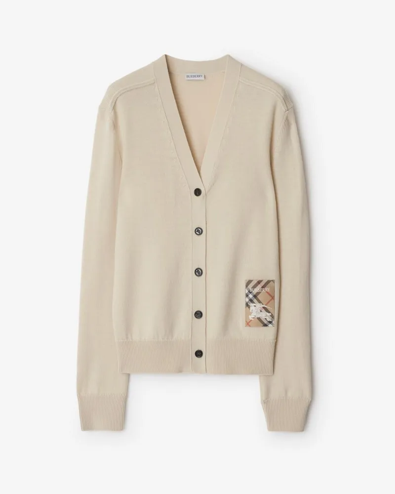 Burberry Wollcardigan mit Check-Label , Size Nutmeg-beige