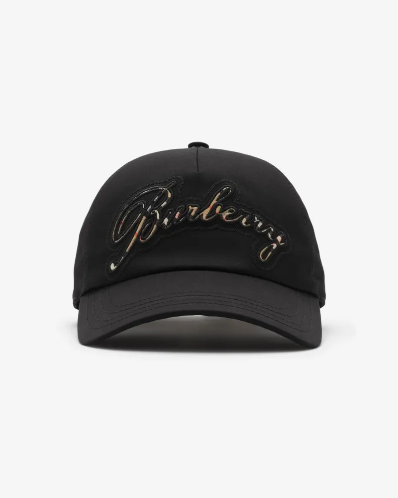 Burberry Gabardine-Basecap in Check mit kursivem Logo Schwarz