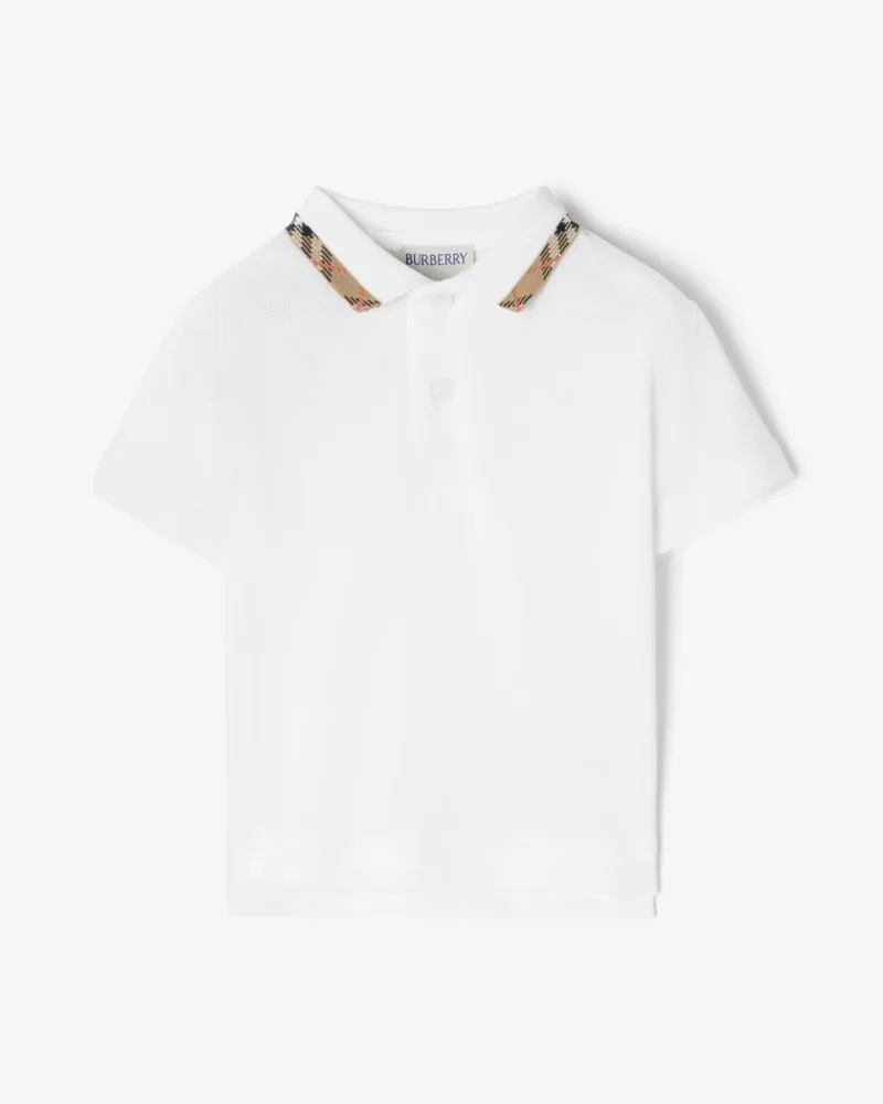 Burberry Baumwoll-Poloshirt mit Check-Kragen , Size Weiß