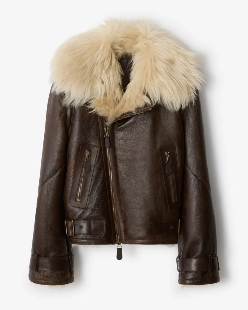 Burberry Cropped-Fliegerjacke aus Lammfell Dunkelbraun