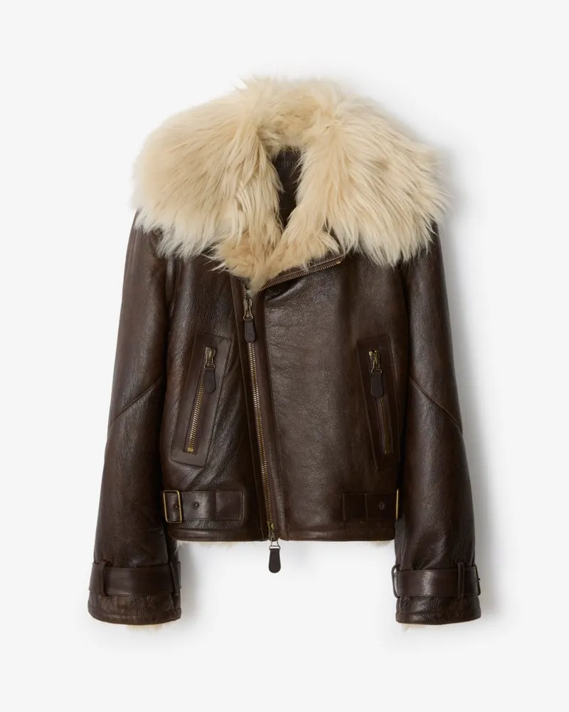 Burberry Cropped-Fliegerjacke aus Lammfell Dunkelbraun