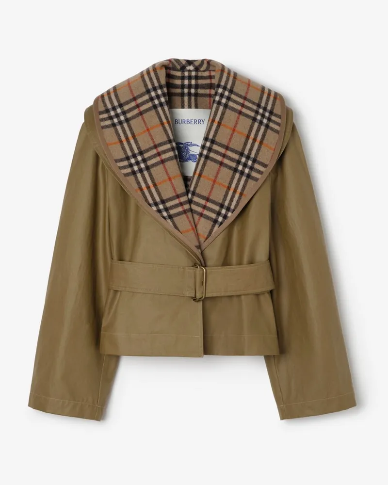 Burberry Cropped-Baumwolljacke mit herausnehmbarem Futter in Check Lichen-beige
