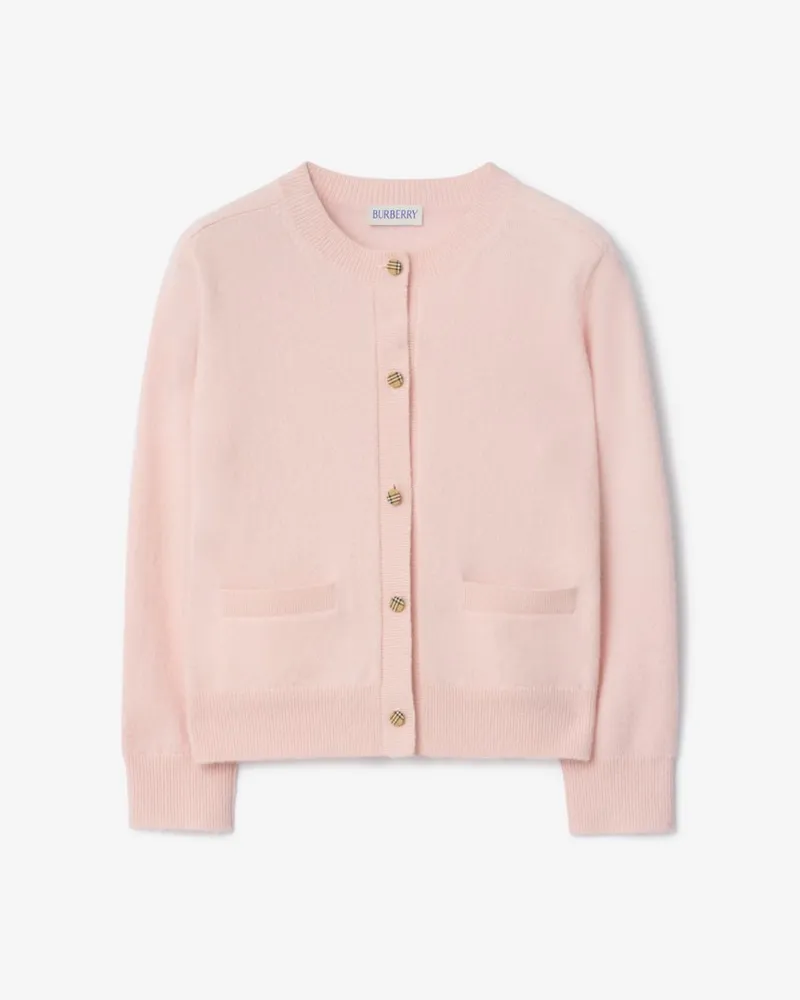 Burberry Woll-Kaschmir-Cardigan mit Check-Patch , Size Ice
