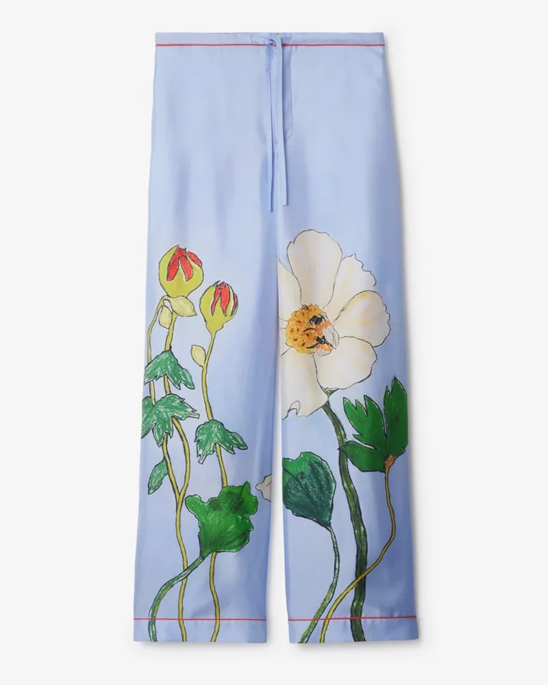 Burberry Seiden-Pyjamahose mit Highgrove-Bienenmotiv Blau