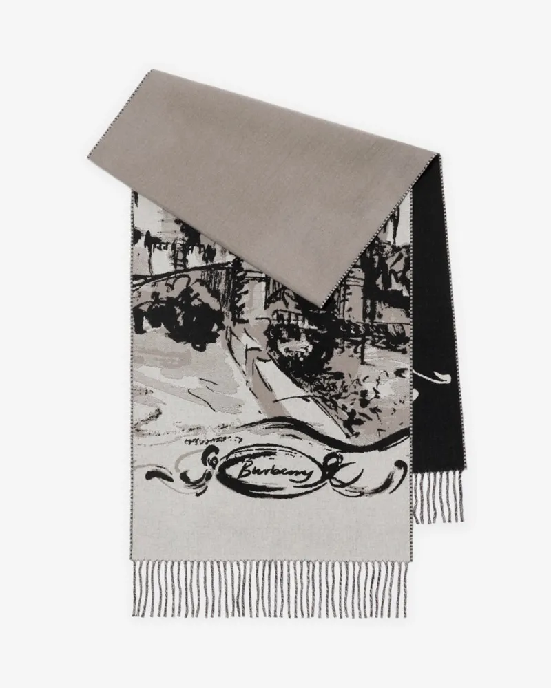 Burberry Kaschmirschal mit Burgmotiv Schwarz-weiß