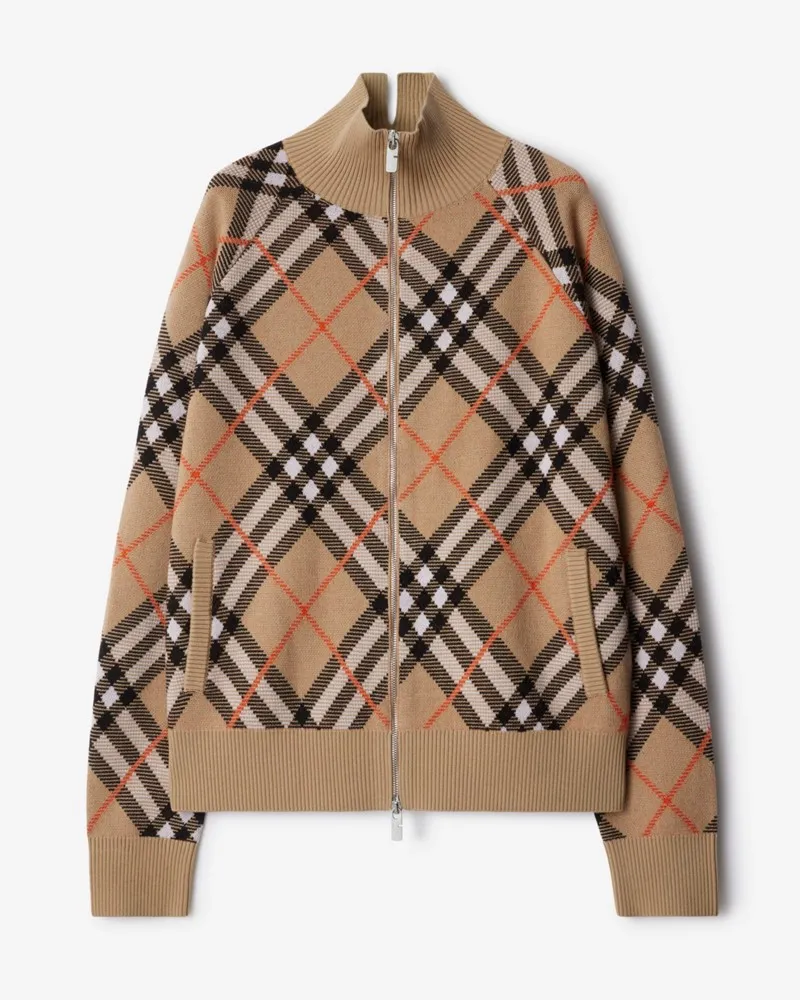 Burberry Woll-Mohairmisch-Jacke in Check , Size Sand-beige