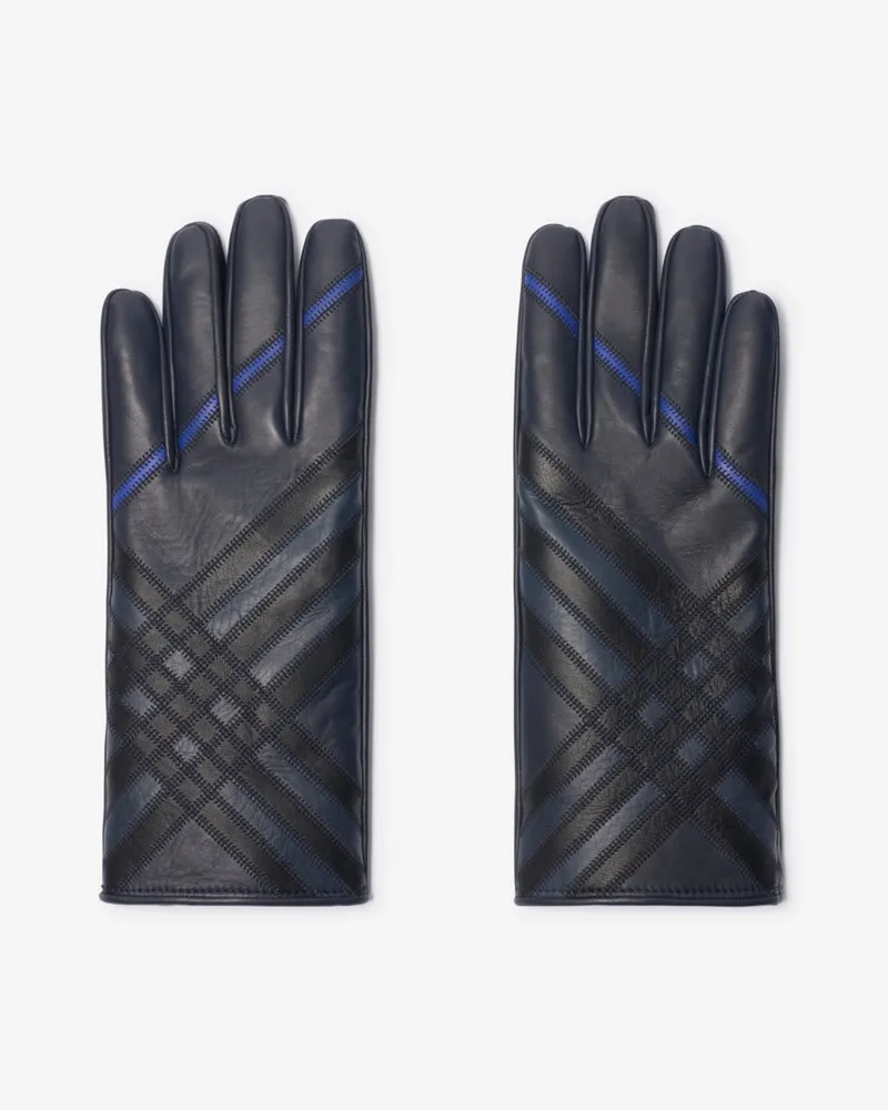 Burberry Lederhandschuhe in Intarsien-Check Storm-blau