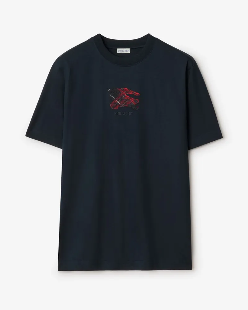 Burberry Baumwoll-T-Shirt mit EKD-Motiv und Check Marineblau