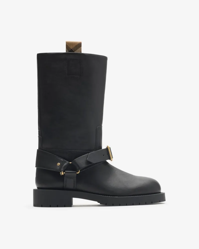 Burberry Weiche Lederstiefel „Saddle“ mit niedrigem Schaft Schwarz