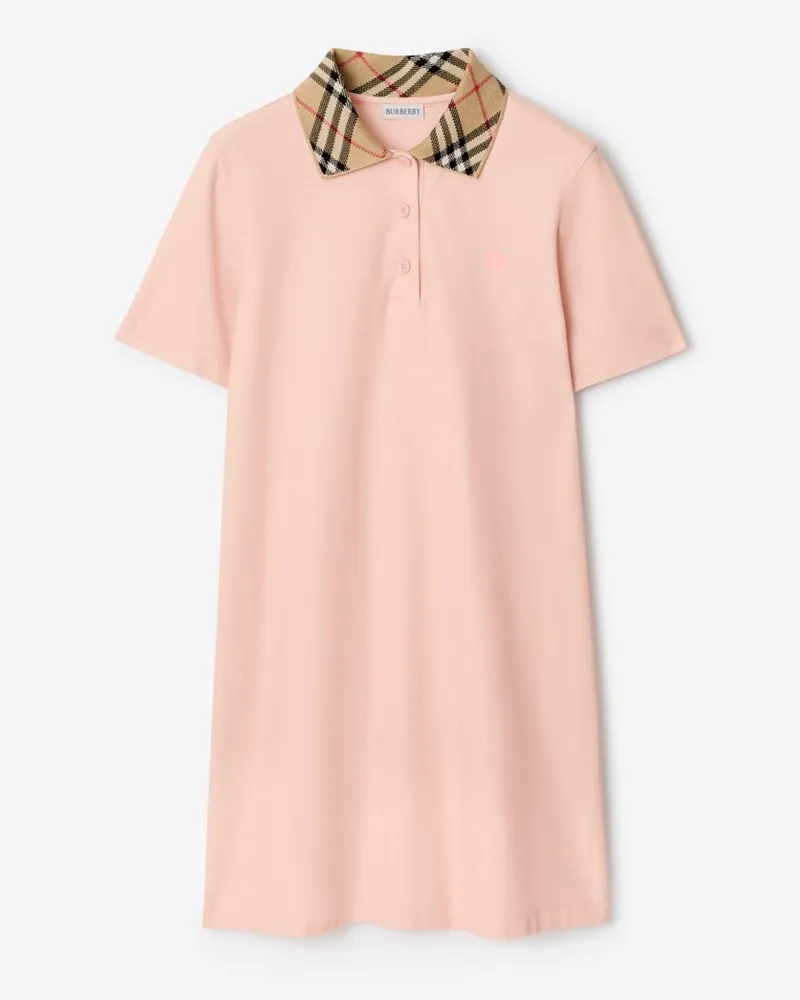 Burberry Baumwoll-Poloshirtkleid mit Check-Kragen , Size Posy-rosa