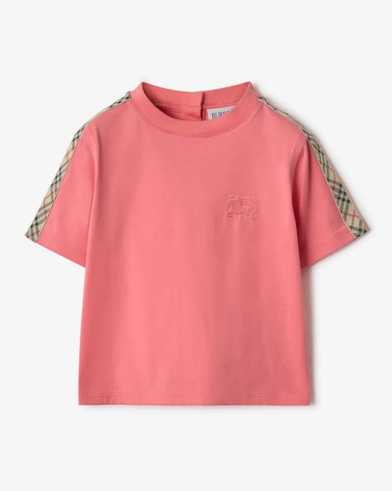 Burberry Baumwoll-T-Shirt mit Check-Besatz , Size Helles