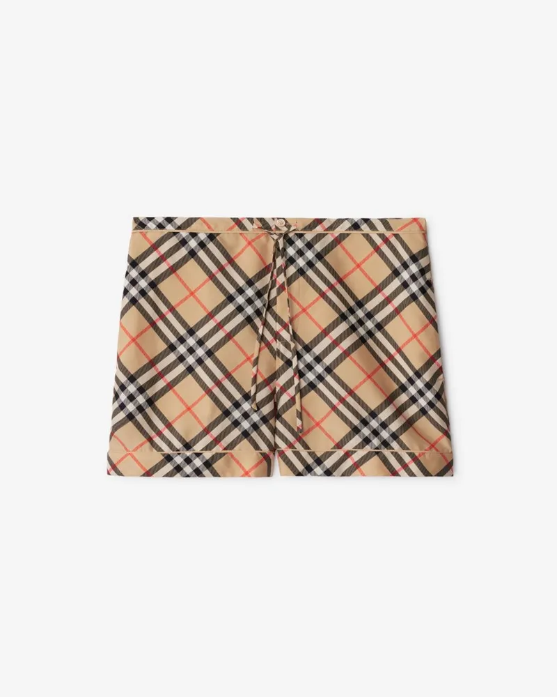 Burberry Seiden-Pyjamashorts in Check Sand