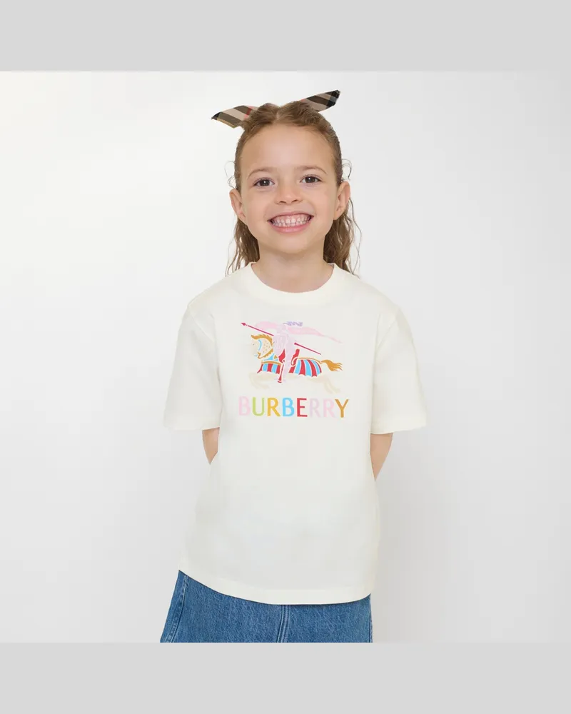 Burberry Baumwoll-T-Shirt mit buntem Knight , Size Chalk
