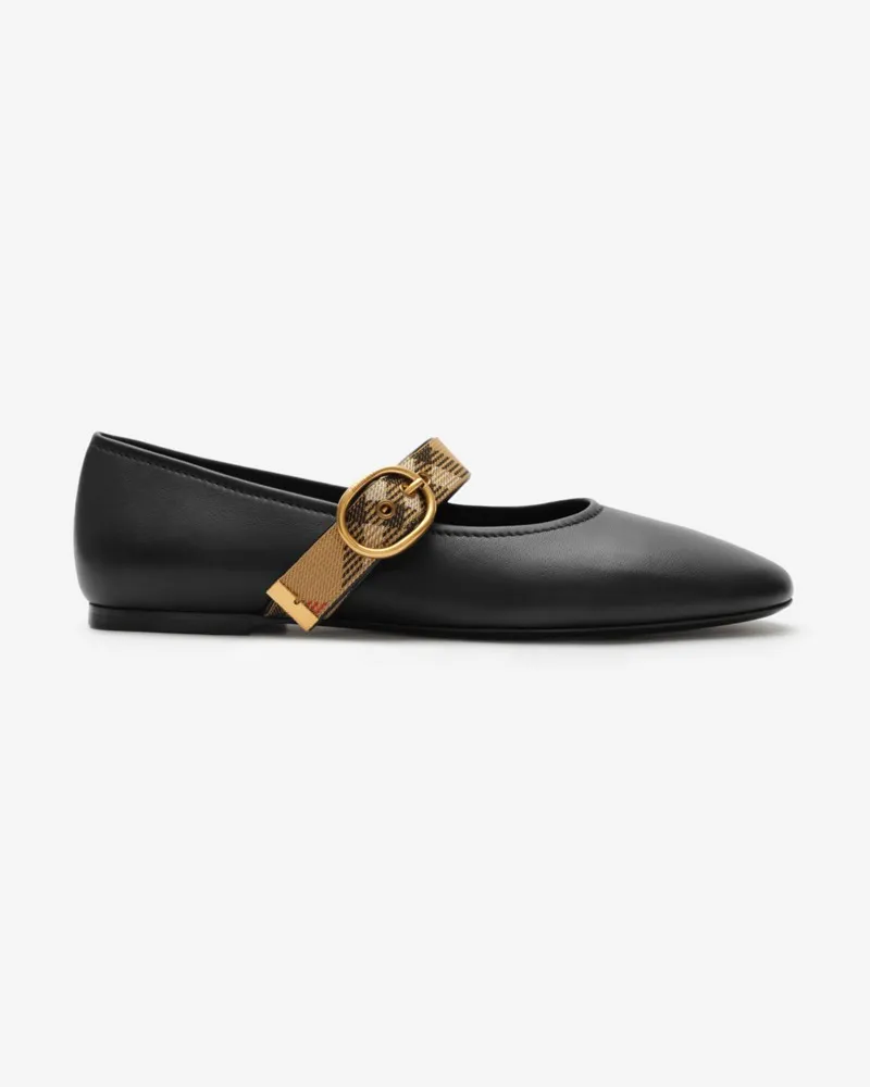 Burberry Lederballerinas „Robin“ mit Riemen in Check , Size Black