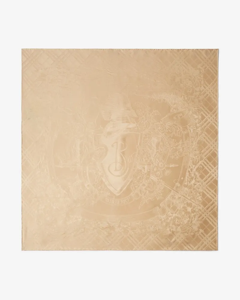 Burberry Seidenschal mit floralem Emblem Sand