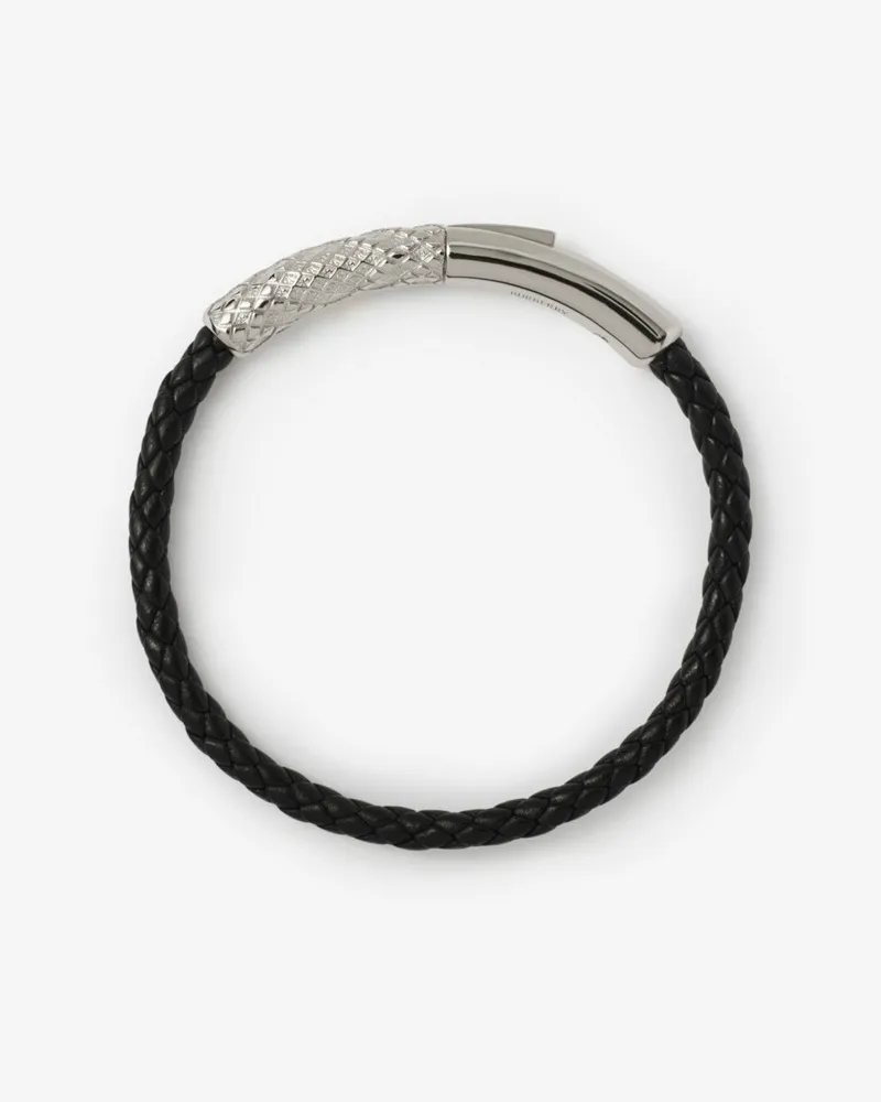 Burberry Lederarmband mit Karodetail , Size Silver