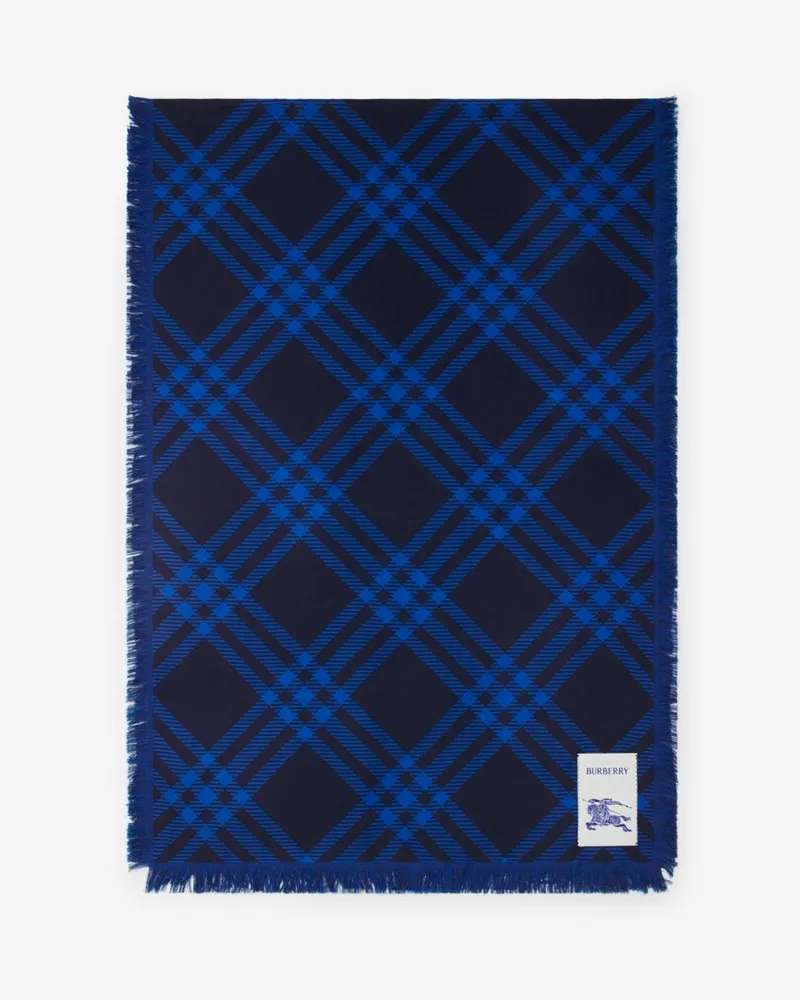 Burberry Breiterer Schal aus Wolle und Seide in Check Ink-blau