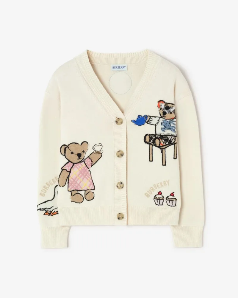 Burberry Baumwollmisch-Cardigan mit „Tea Party“-Motiv , Size Ivory