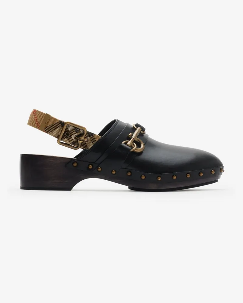 Burberry Leder-Clogs „Trunk“ mit Riemen Schwarz