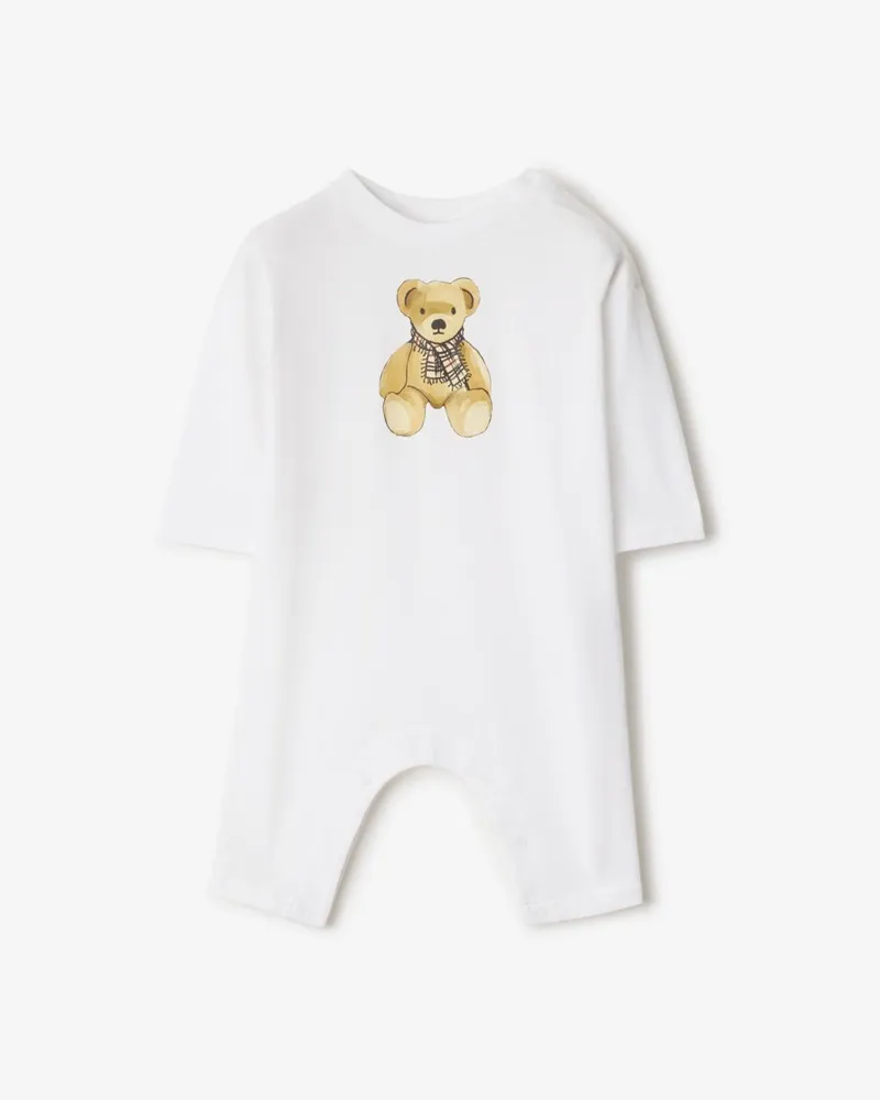 Burberry Baumwoll-Strampelanzug mit Thomas Teddybär Weiß