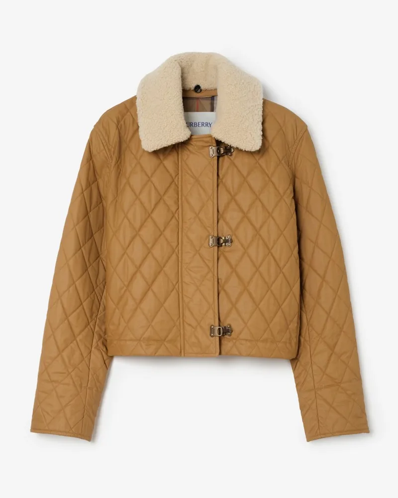 Burberry Baumwoll-Steppjacke „Howle“ mit Lammfellkragen , Size Sepia