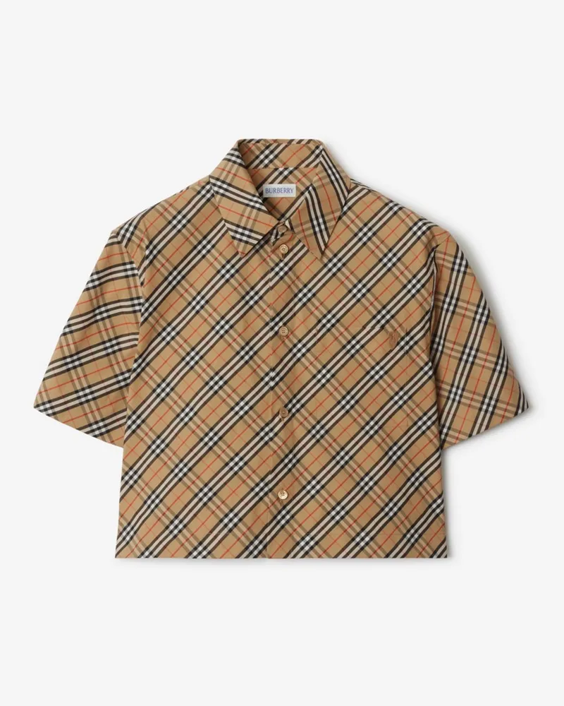 Burberry Cropped-Baumwollhemd in Check Sand