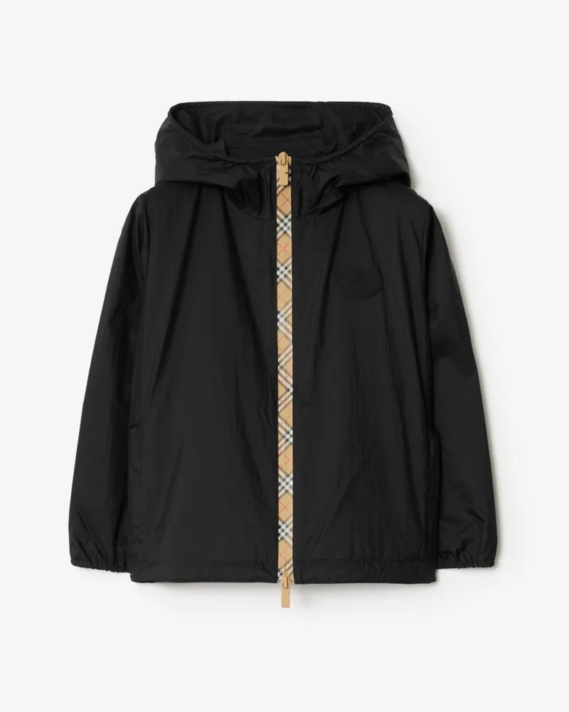 Burberry Nylon-Kapuzenjacke mit Check-Streifen , Size Black