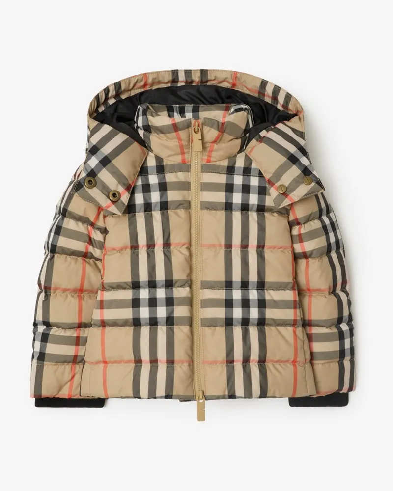 Burberry Wattierte Kapuzenjacke in Check , Size Sand