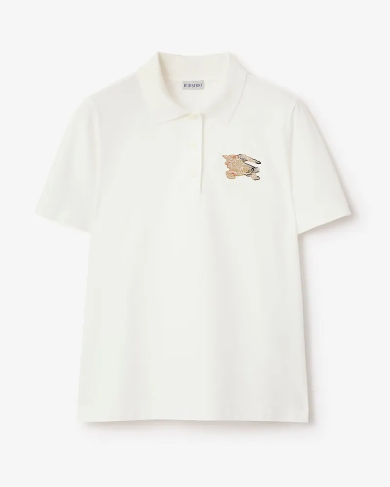 Burberry Baumwoll-Poloshirt mit Knight in Check Chalk-weiß