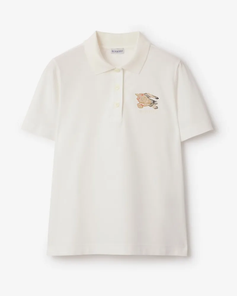 Burberry Baumwoll-Poloshirt mit EKD-Motiv und Check Chalk-weiß