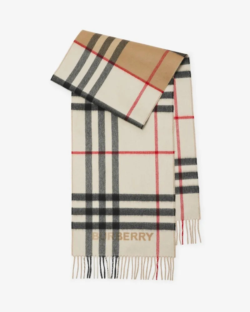 Burberry Kaschmirschal in kontrastierendem Check Vintage-beige