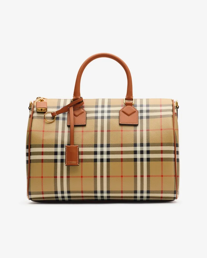 Burberry Mittelgroße Bowlingtasche in Check Vintage-beige