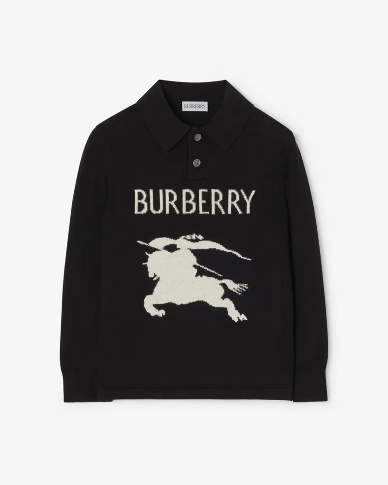 Burberry Langärmeliges Baumwoll-Poloshirt mit EKD-Motiv , Size Schwarz