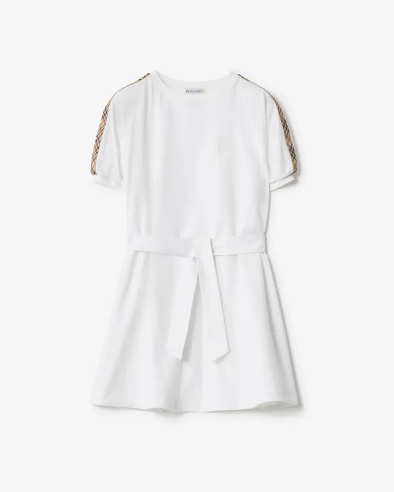 Burberry Baumwoll-T-Shirtkleid mit Check-Besatz , Size Weiß